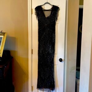 Parker Black sequined dress, lined, clear and black beads